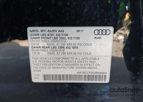 2018 Audi Q3 2.0T Premium/2.0T Sport Premium z USA, uszkodzony, nr VIN WA1BCCFS5JR006829